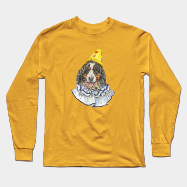 Berner Clown in Yellow Polka Dot Hat Long Sleeve T-Shirt by Prairie Dog Print